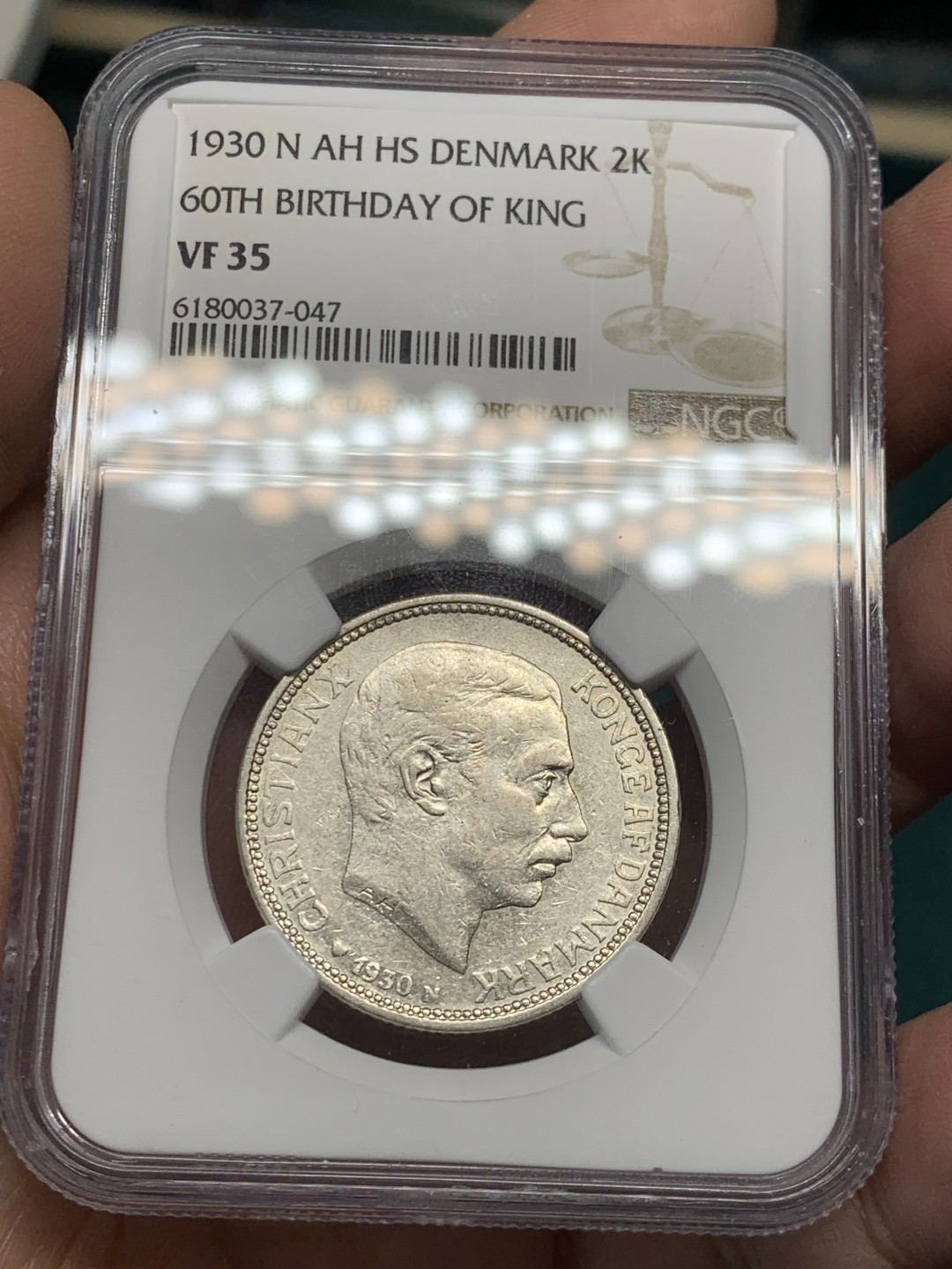 《竞宝斋》第146场-周日，周一 2场 (全场包邮) NGC VF35 1930N丹麦克里斯蒂安十世国王60寿辰2克朗银币