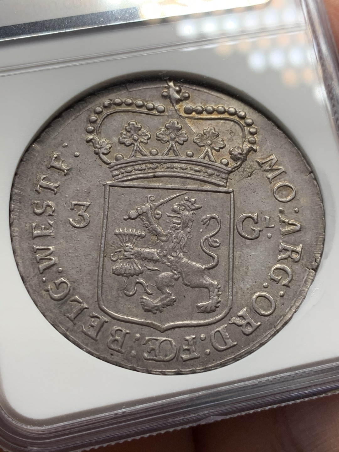 《竞宝斋》第146场-周日，周一 2场 (全场包邮) NGC-AU58 荷兰西弗里斯省1792年3盾大银币 原味包浆 好味道