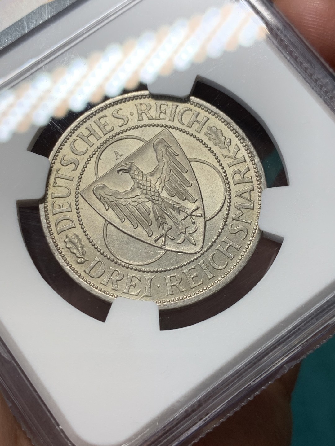 《竞宝斋》第146场-周日，周一 2场 (全场包邮) NGC-MS62 魏玛德国1930年莱茵解放 鹰桥3马克纪念银币 略低评