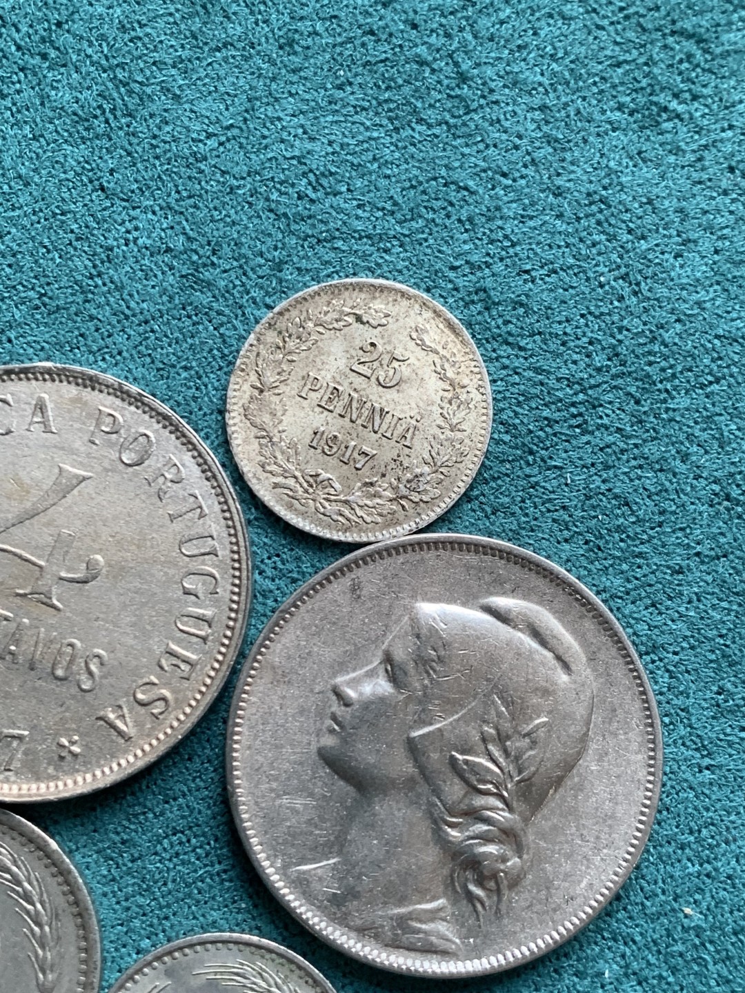 《竞宝斋》第146场-周日，周一 2场 (全场包邮) 葡萄牙1917/1919 20分镍币各一枚+芬兰1940年 25分 50分芬尼+ 俄占芬兰1917年 25芬尼