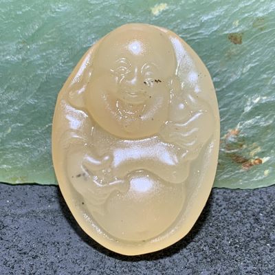 天然新疆高玉化三彩玉雕刻招财弥勒佛吊坠一个， - 天然新疆高玉化三彩玉雕刻招财弥勒佛吊坠一个，
