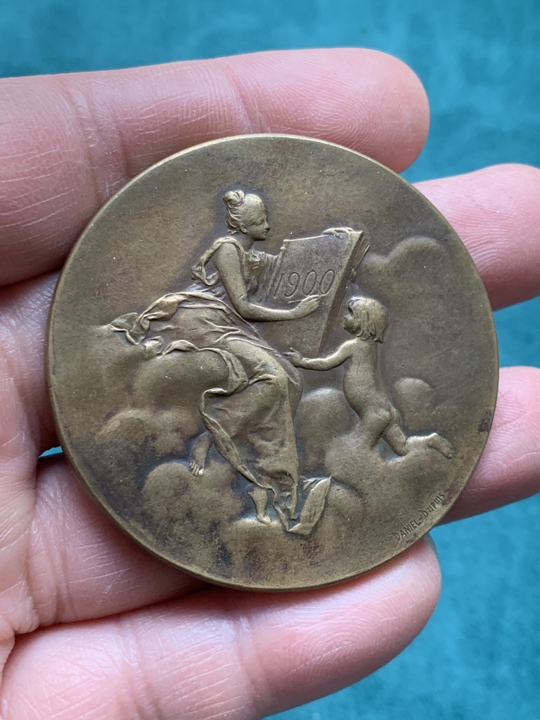 《竞宝斋》第146场-周日，周一 2场 (全场包邮) 法国 1900 巴黎钱币博物馆纪念大铜章 边铭丰饶角BR 重量59.2g 50.5mm铜制温润