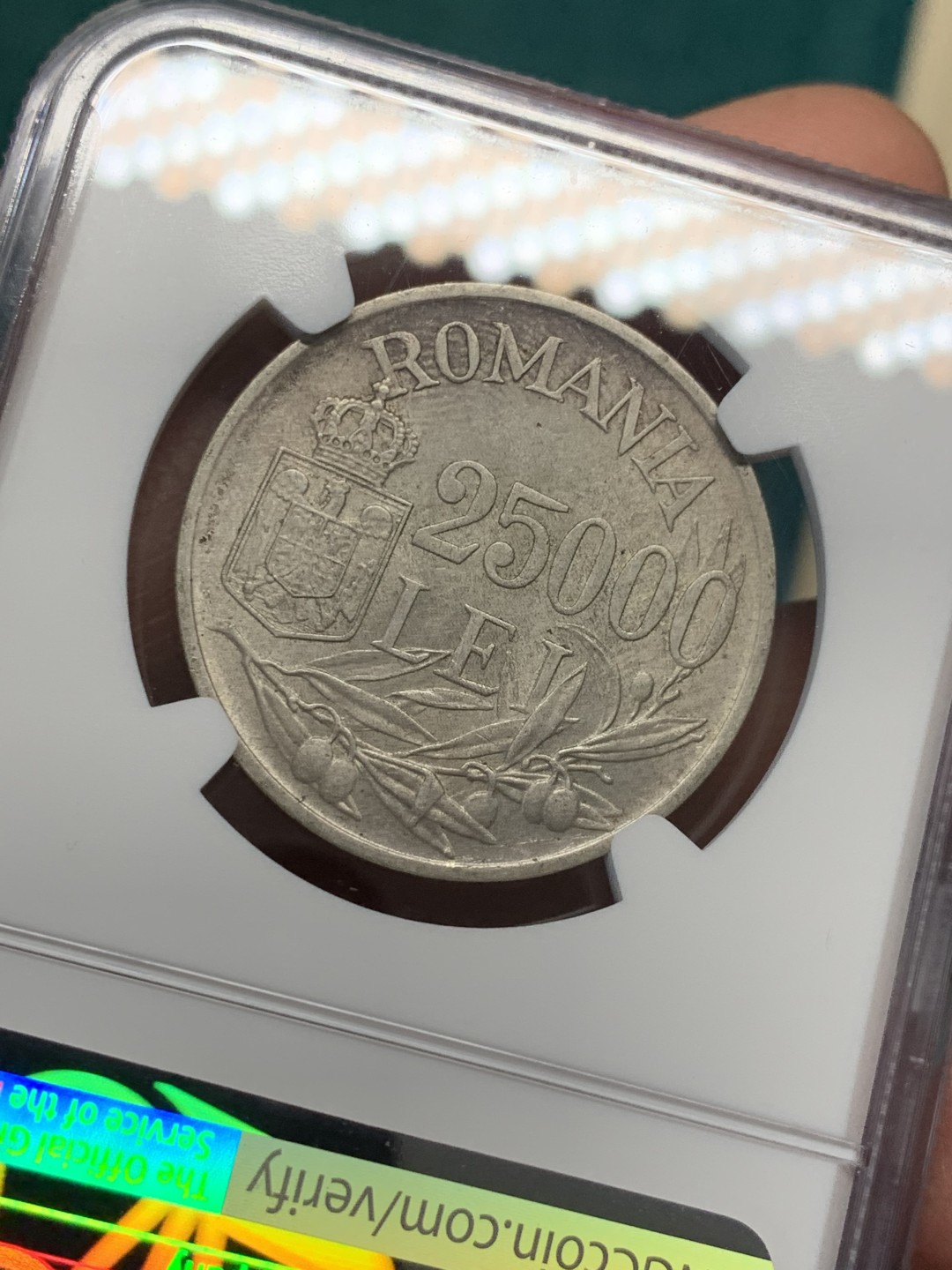 《竞宝斋》第146场-周日，周一 2场 (全场包邮) NGC-MS64 罗马尼亚1946年 25000列伊银币 顶级好品