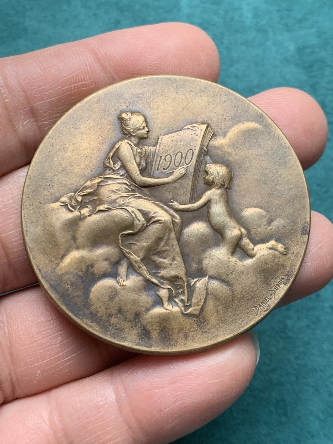 《竞宝斋》第146场-周日，周一 2场 (全场包邮) 法国 1900 巴黎钱币博物馆纪念大铜章 边铭丰饶角BR 重量59.2g 50.5mm铜制温润