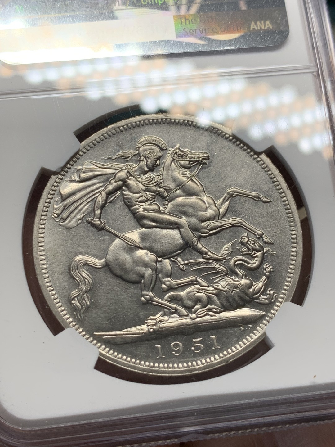 《竞宝斋》第146场-周日，周一 2场 (全场包邮) NGC-UNC 英国1951年乔治六世镍马剑克朗