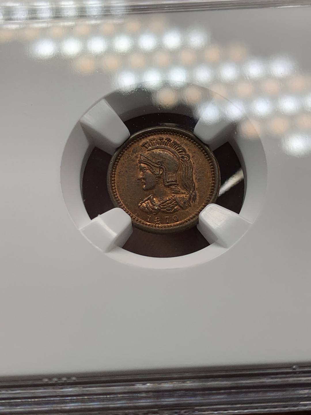 《竞宝斋》第146场-周日，周一 2场 (全场包邮) NGC-MS63RB 英属安蒂科斯蒂岛1870年1/8便士 大不列颠在加拿大魁北克的殖民地，稀缺品种