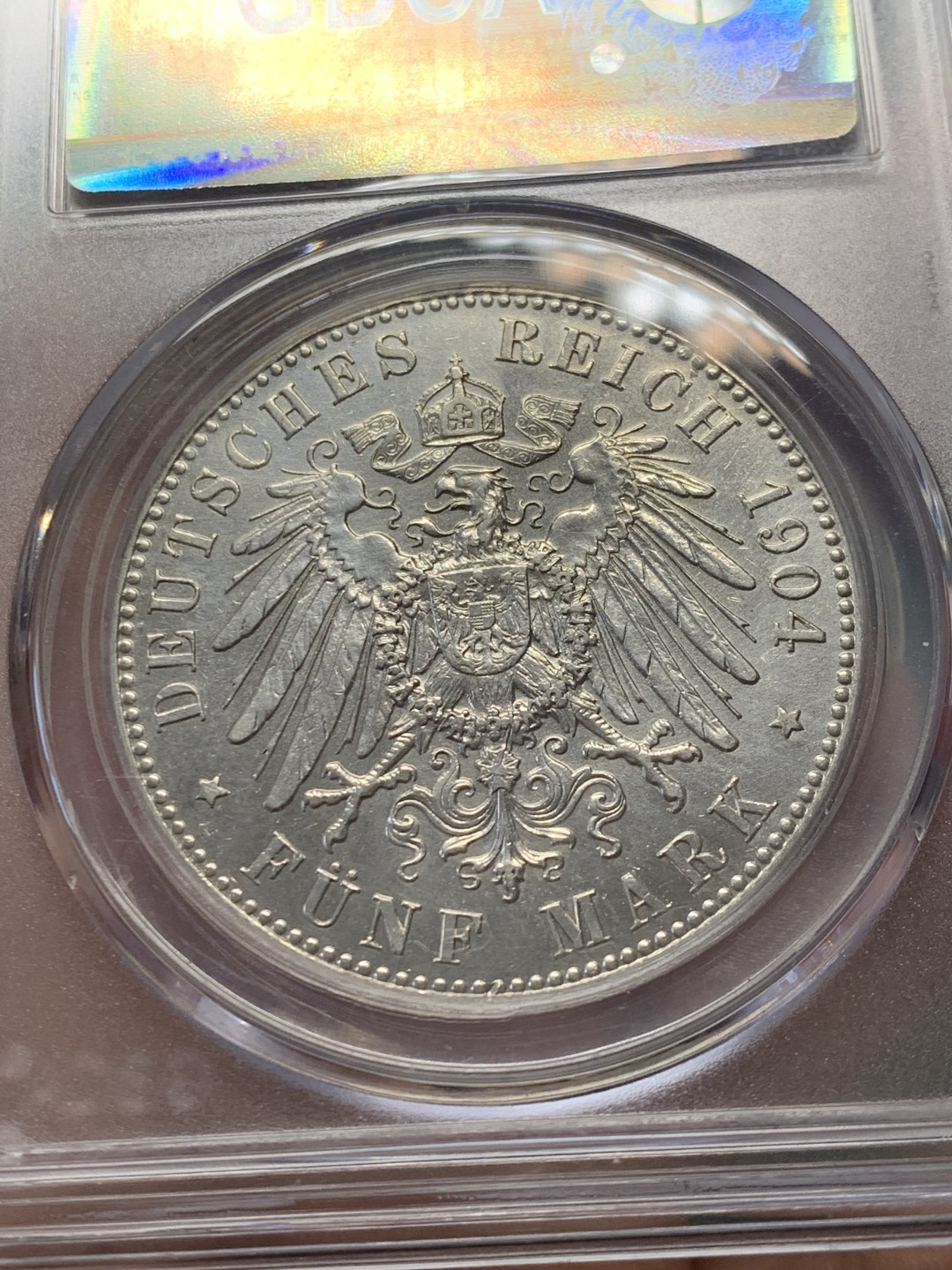 《竞宝斋》第146场-周日，周一 2场 (全场包邮) 公博-MS61 德国 1904年 5马克 梅克伦堡-什未林大公国 腓特烈 弗朗茨四世大婚纪念大银币  小邦国 发行量仅四万 少见品种 原光好品