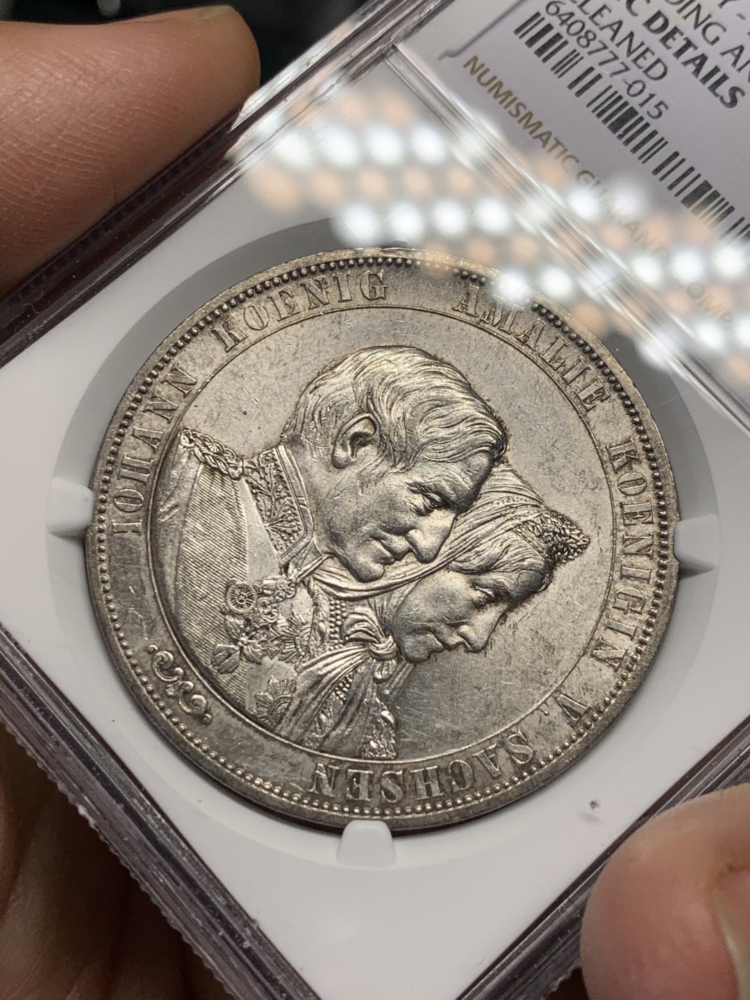 《竞宝斋》第146场-周日，周一 2场 (全场包邮) NGC-UNC 德国萨克森 1872年 金婚纪念 2泰勒大银币 原光好品带点包浆 这个没给分真的可惜了