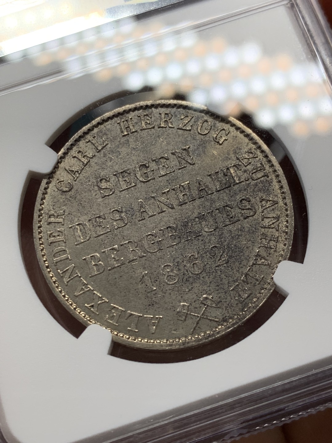 《竞宝斋》第146场-周日，周一 2场 (全场包邮) NGC-UNC 德国安哈尔特1862年小熊爬墙1泰勒银币