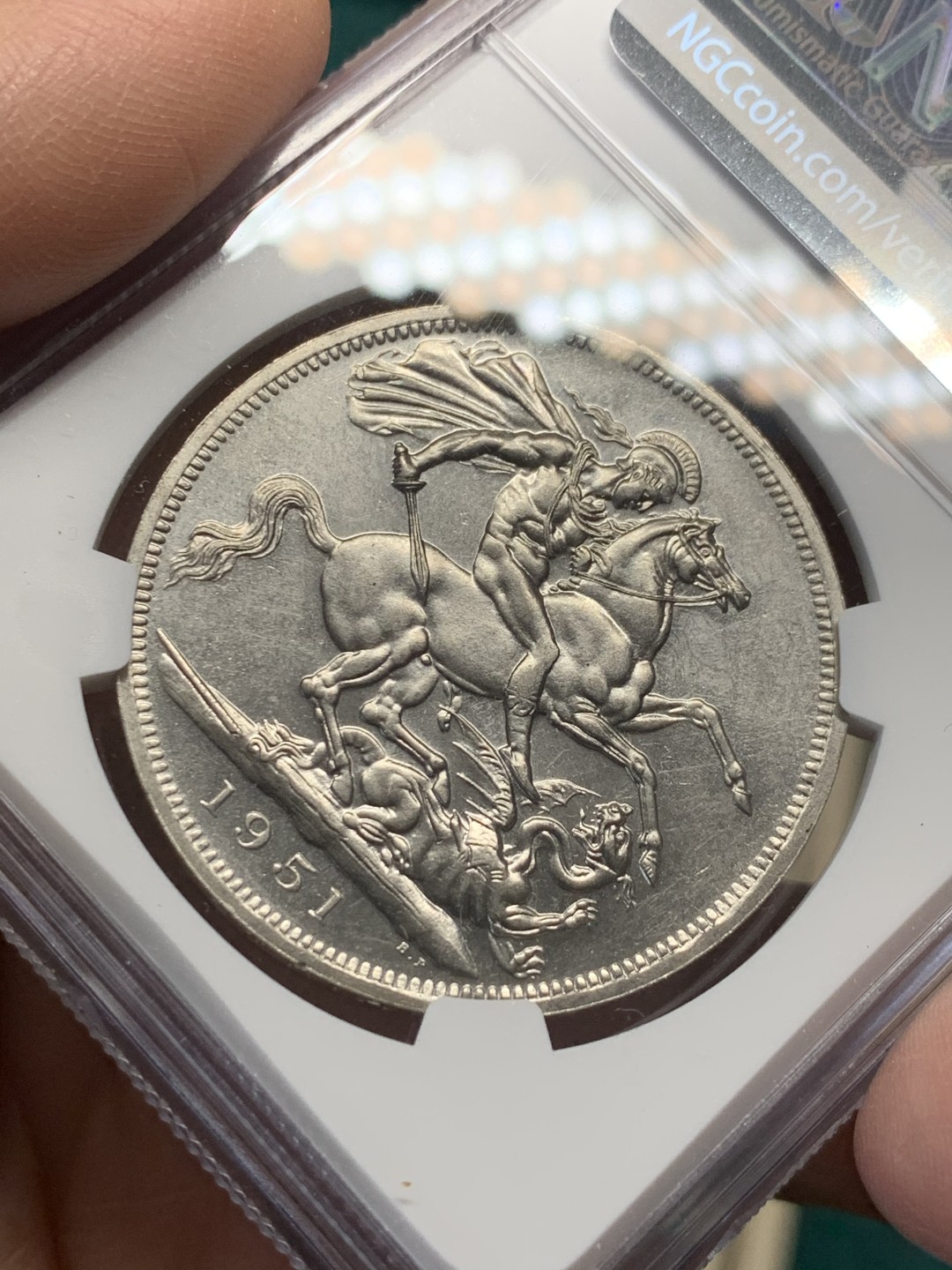 《竞宝斋》第146场-周日，周一 2场 (全场包邮) NGC-UNC 英国1951年乔治六世镍马剑克朗