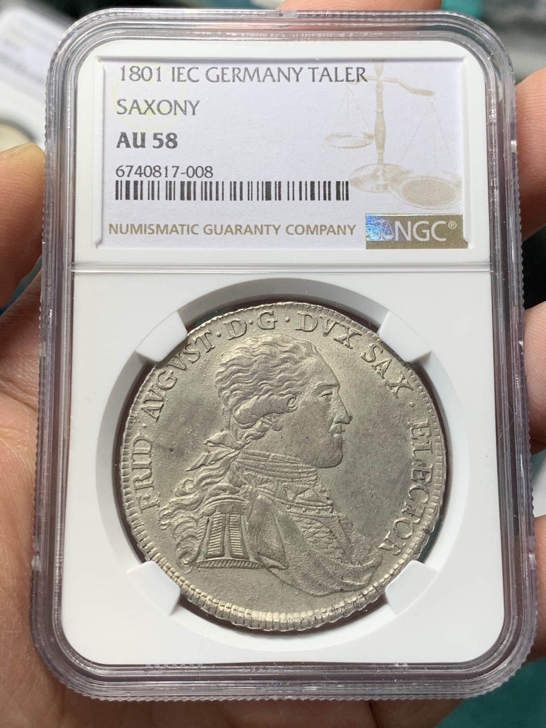 《竞宝斋》第146场-周日，周一 2场 (全场包邮) NGC-AU58 德国萨克森1801年1泰勒大银币