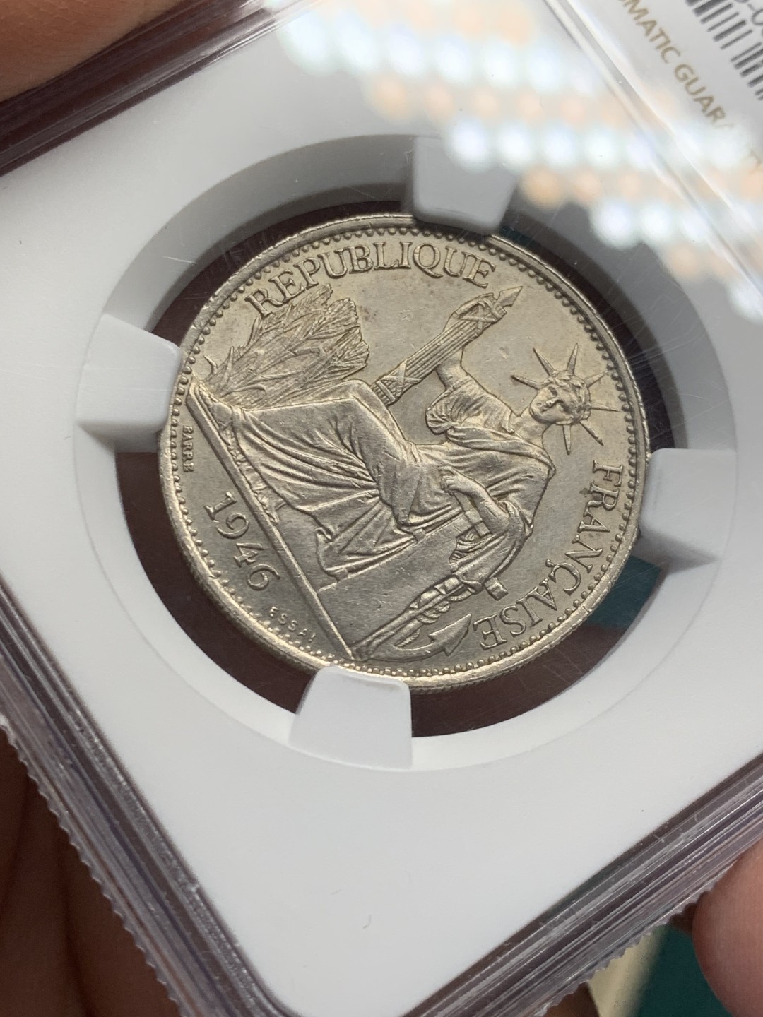 《竞宝斋》第146场-周日，周一 2场 (全场包邮) NGC SP61 1946年法属印支坐洋50分镍质样币ESSAI签字版胜利女神，总发行量1100枚，属于座洋大珍名誉品。（同款样币最新成交价一万六）