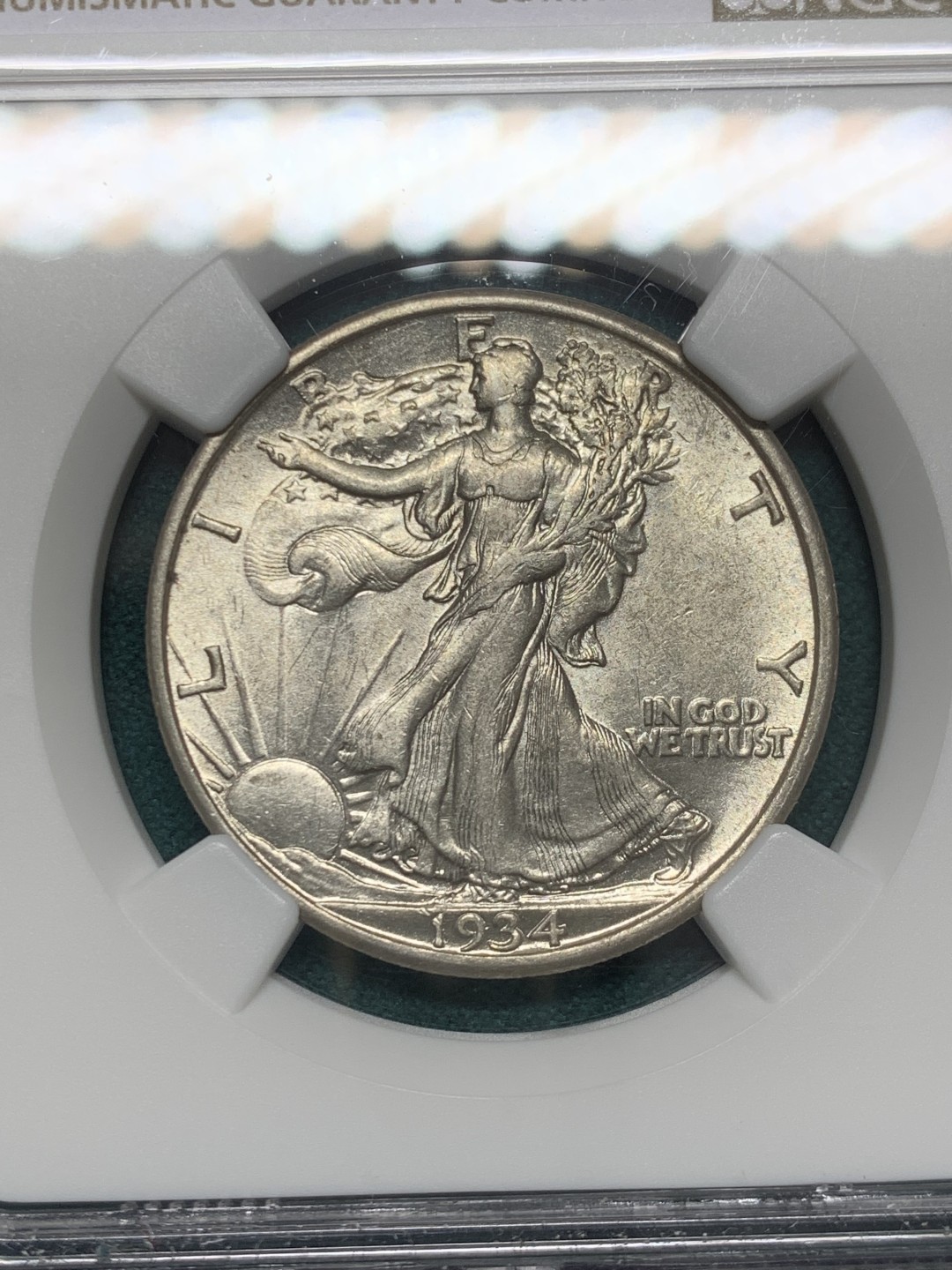 《竞宝斋》第146场-周日，周一 2场 (全场包邮) NGC-AU58 美国1943年 行走女神半圆 原光银币