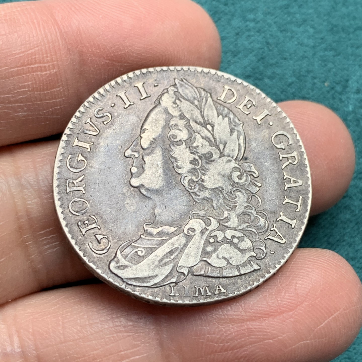 《竞宝斋》第146场-周日，周一 2场 (全场包邮) 英国 1746年 水泡眼 乔治二世 半克朗 银币 LIMA 版本 铸币材料源自利马海战缴获的白银 XF40状态包浆好