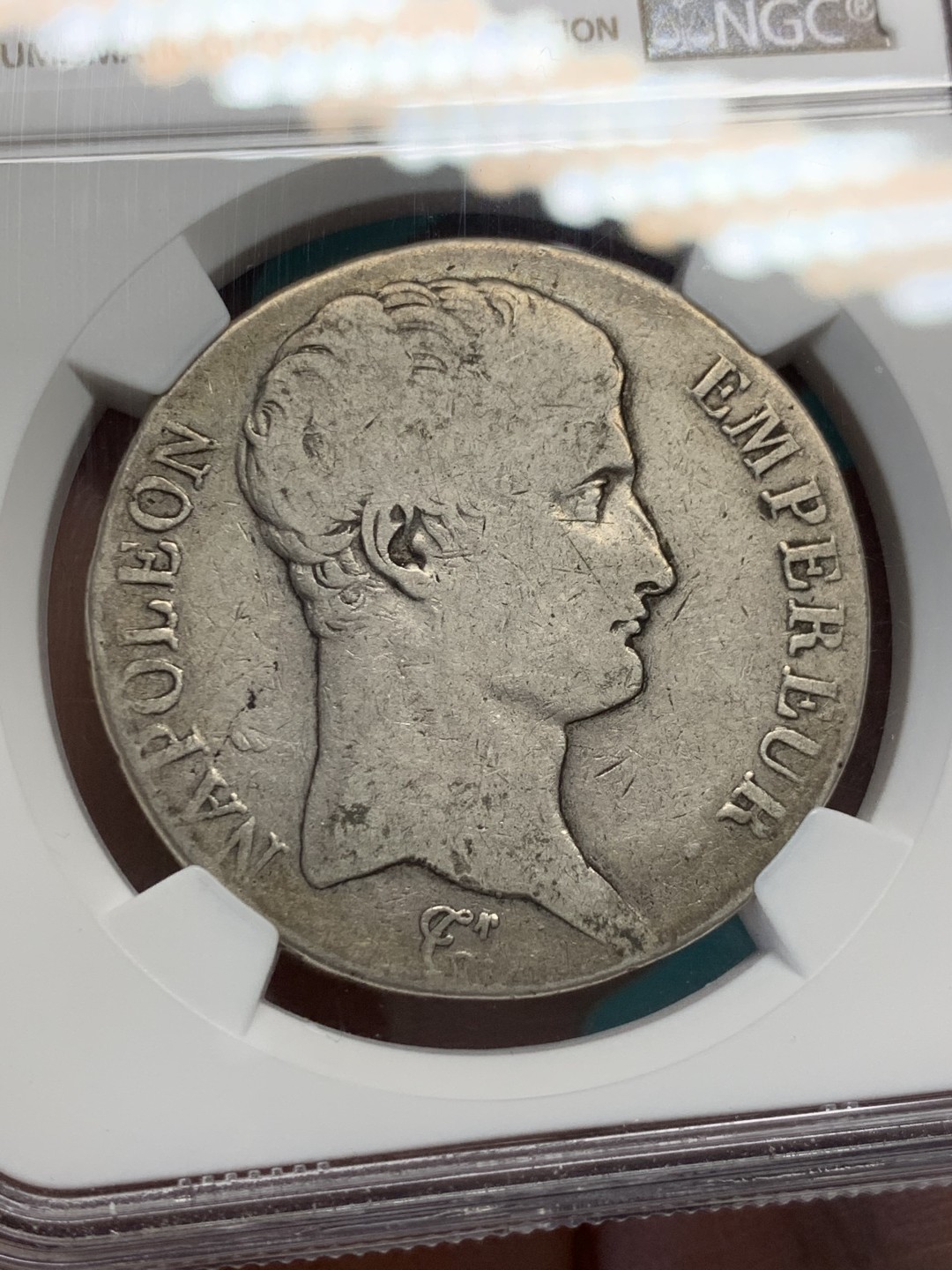 《竞宝斋》第146场-周日，周一 2场 (全场包邮) 第三名 NGC-VG8 法国AN13年 佩皮尼昂造 5法郎拿破仑一世 大银币 稀少厂名 罕见