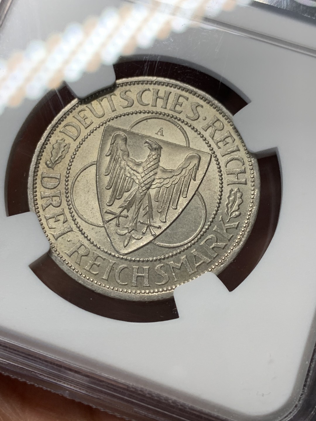 《竞宝斋》第146场-周日，周一 2场 (全场包邮) NGC-MS62 魏玛德国1930年莱茵解放 鹰桥3马克纪念银币 略低评