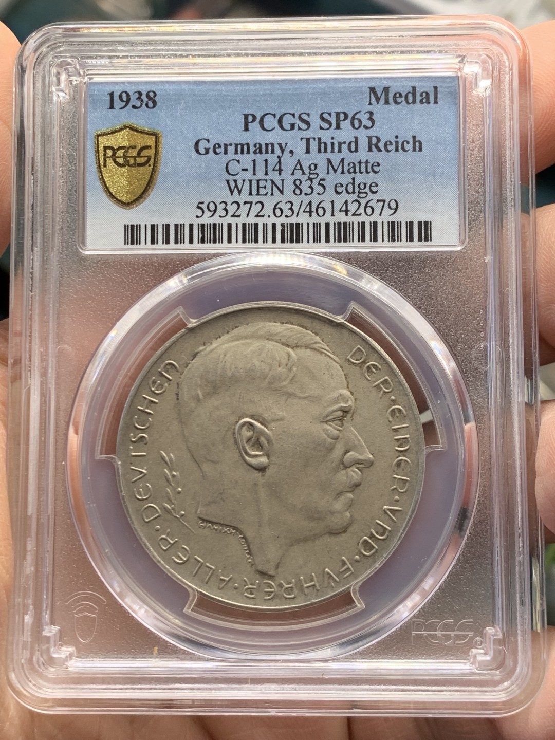 《竞宝斋》第146场-周日，周一 2场 (全场包邮) PCGS-SP63 德国1938年 元首 吞并奥地利银章