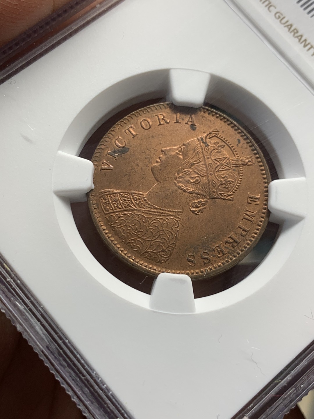 《竞宝斋》第146场-周日，周一 2场 (全场包邮) NGC MS64RB 印度 1889年C版 维多利亚女王1/4安娜好品相高分铜币难得