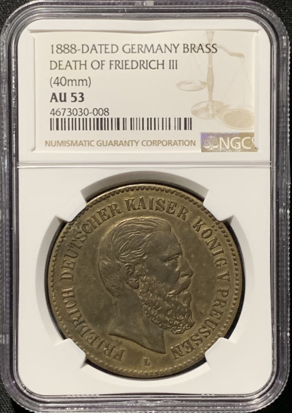 紫瑗钱币——第260期拍卖 德国 1888年 德国弗里德里希三世 逝世纪念章 NGC AU53