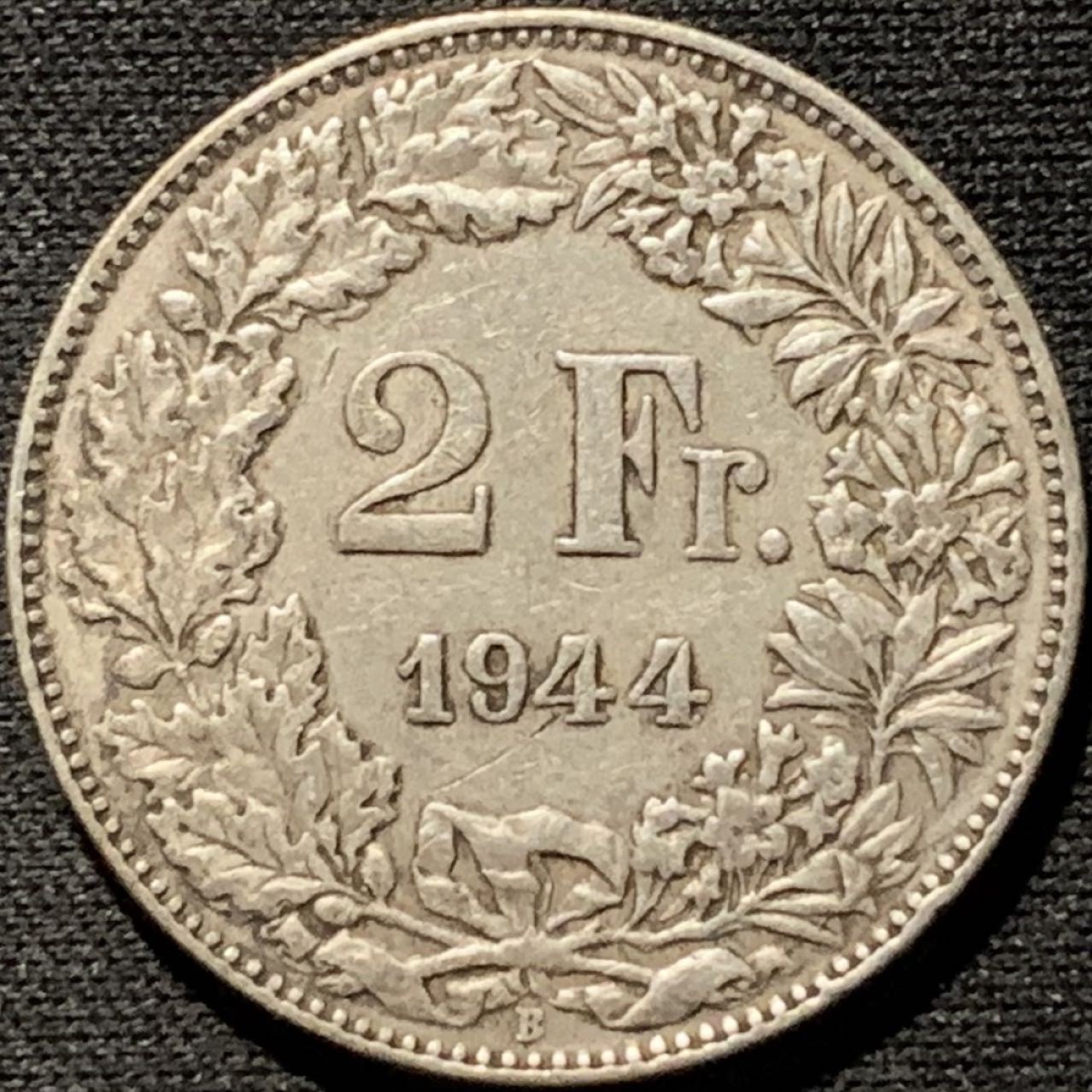 紫瑗钱币——第261期拍卖 瑞士 1944年 赫尔维蒂亚 2法郎 10克 0.835银