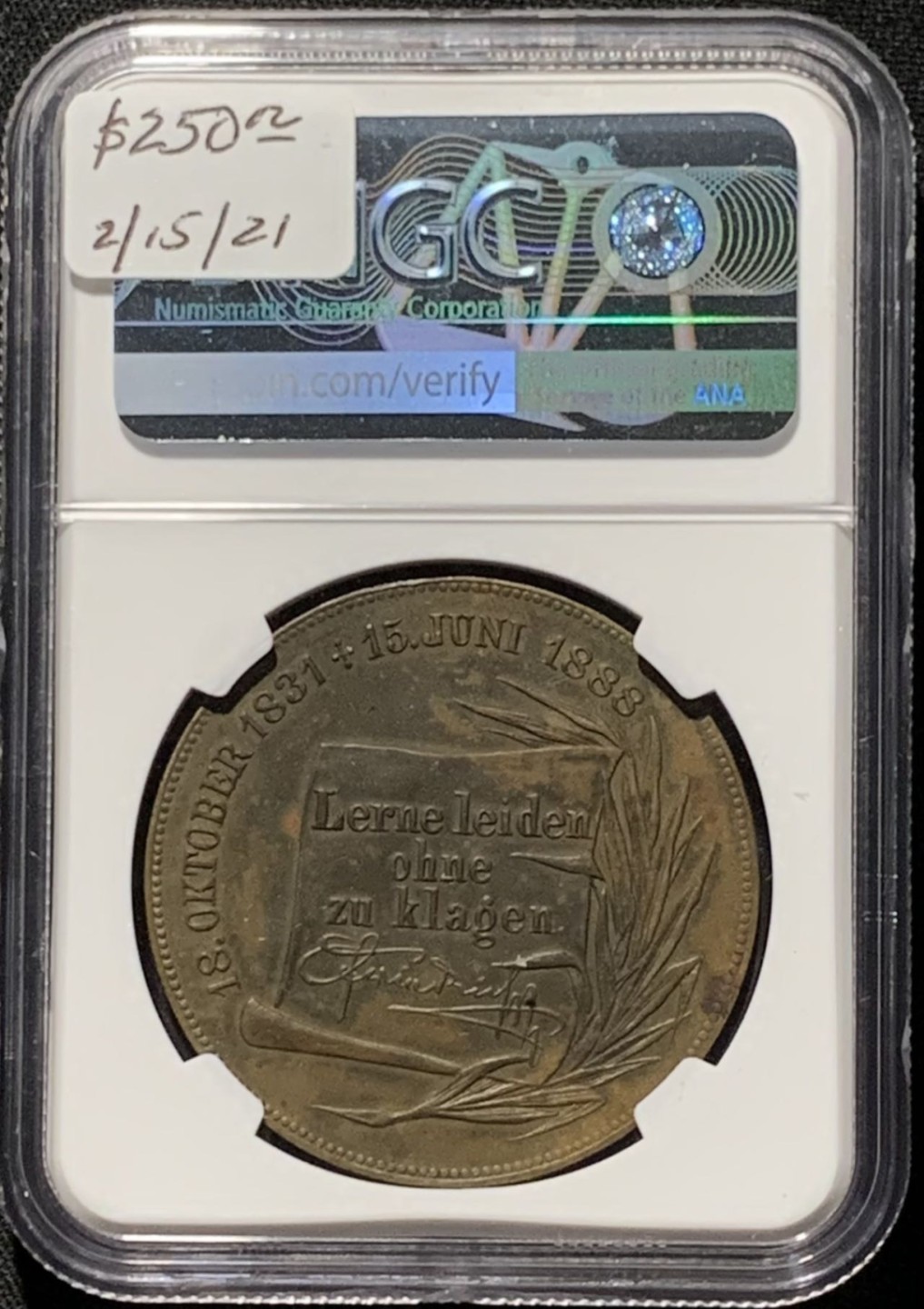 紫瑗钱币——第260期拍卖 德国 1888年 德国弗里德里希三世 逝世纪念章 NGC AU53