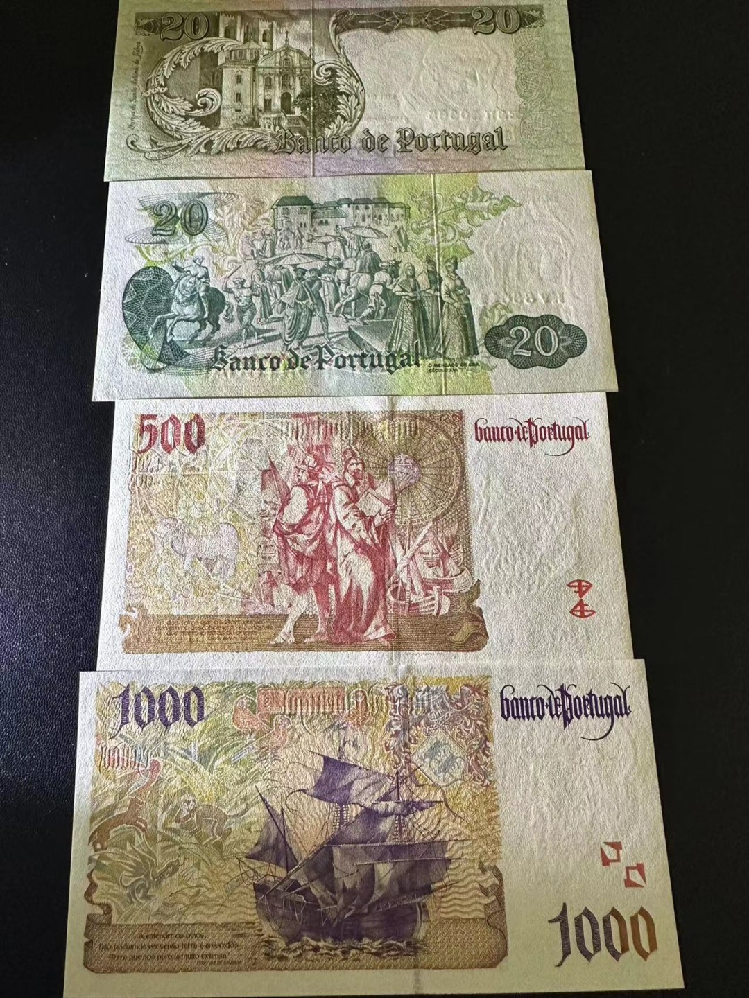 《外钞收藏家》第二百五十四期（连拍第二场） 葡萄牙四张一起 全新 500面额轻微潮