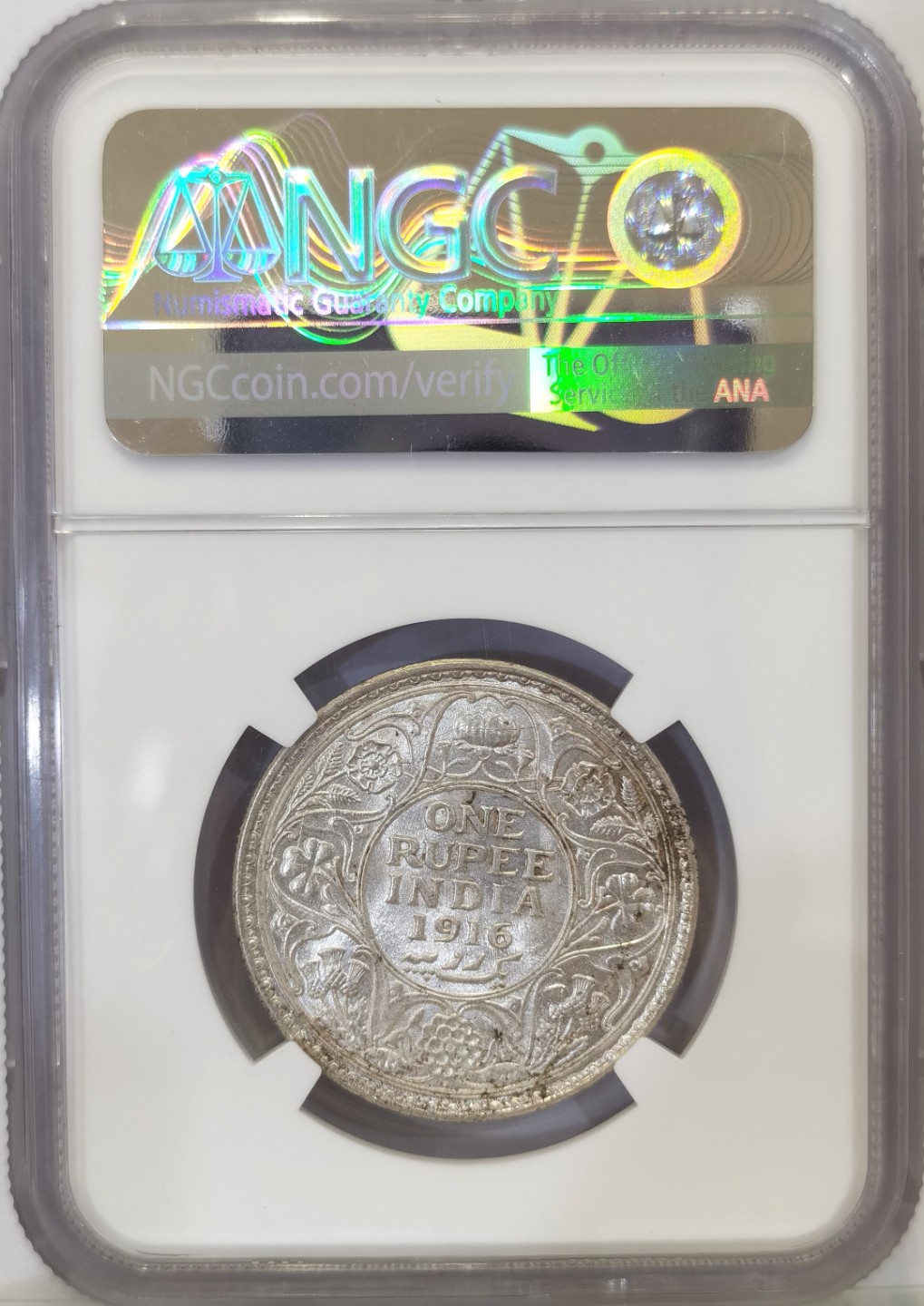 博洋堂“臻选之作”世界钱币精品专场暨第020期（全场包邮） NGC MS63 英属印度 1916年B版 乔治五世 1卢比银币 原光BU好品