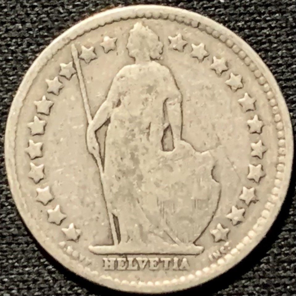 紫瑗钱币——第261期拍卖 瑞士 1908年 赫尔维蒂亚 1/2法郎 2.5克 0.835银