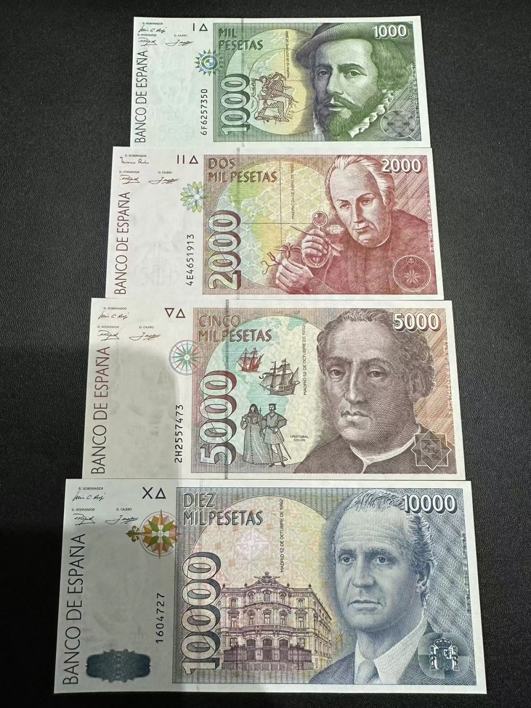《外钞收藏家》第二百五十四期（连拍第二场） 西班牙1000-10000四张全套一起 全新UNC