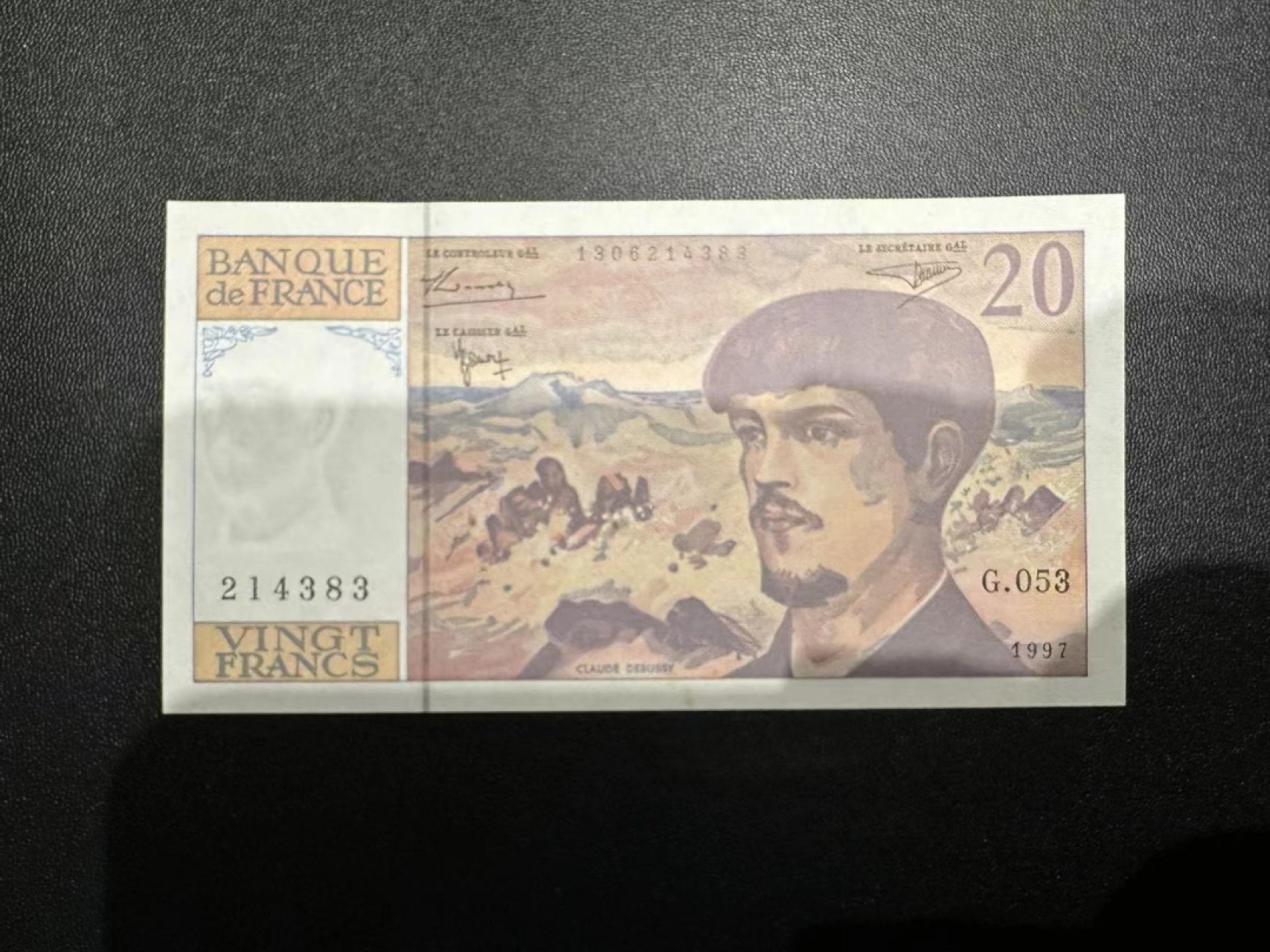 《外钞收藏家》第二百五十三期（德法意专场） 法国1997年20法郎，德彪西 无折 有潮癍