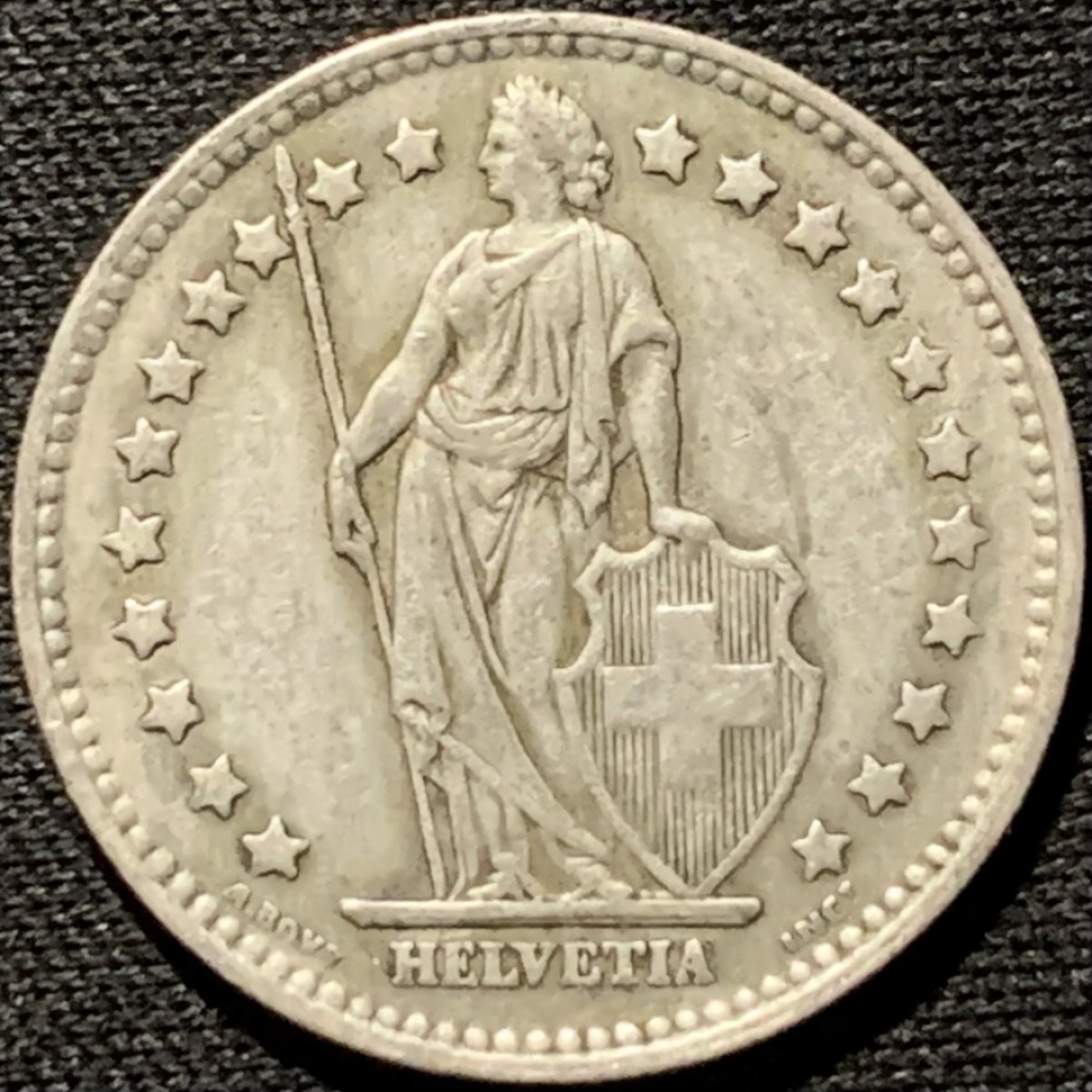 紫瑗钱币——第261期拍卖  瑞士 1958年 赫尔维蒂亚 1法郎 5克 0.835银