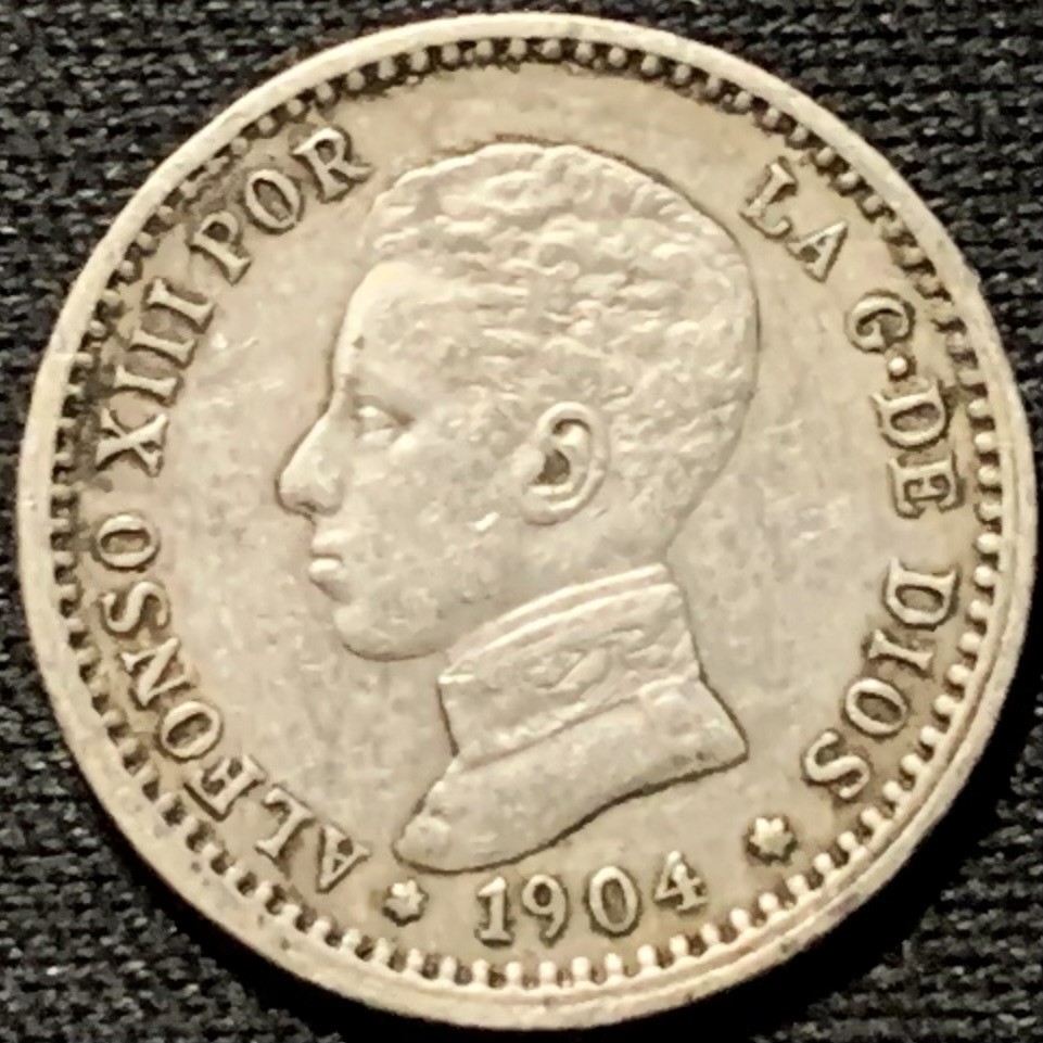 紫瑗钱币——第261期拍卖 西班牙 1904年 阿方索十三世 少年头 50分 2.5克 0.835银