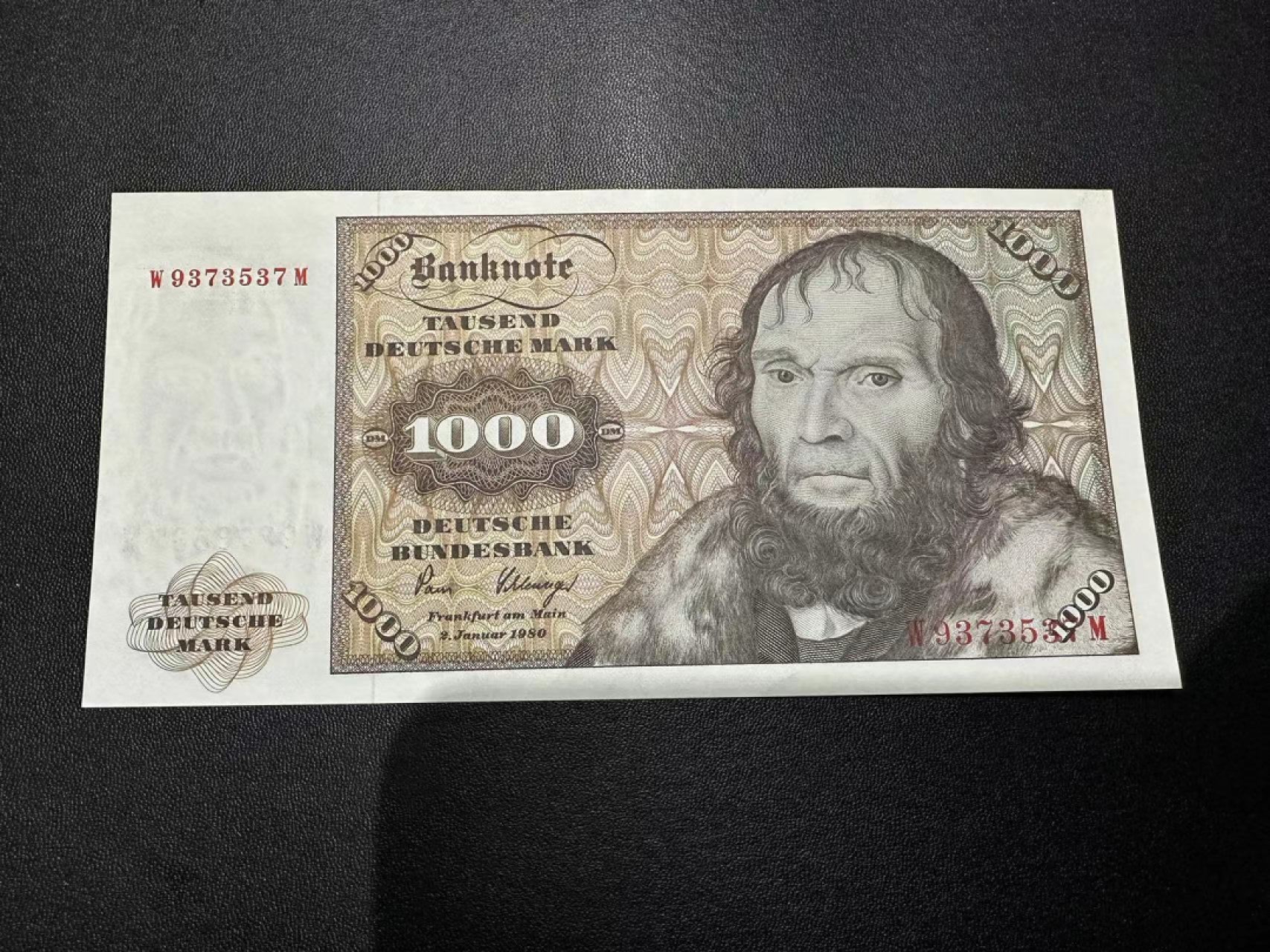 《外钞收藏家》第二百五十三期（德法意专场） 联邦德国1980年1000马克 全新 只有正面右边轻微点钞痕 不注意看不到