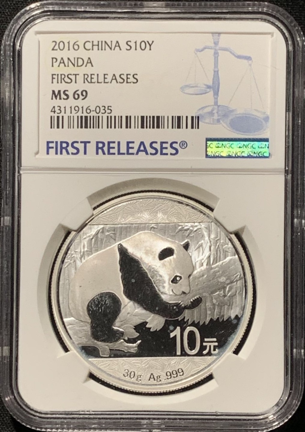 紫瑗钱币——第260期拍卖 中国 2016年 熊猫 1盎司 10元 银币 NGC MS69 首期标签