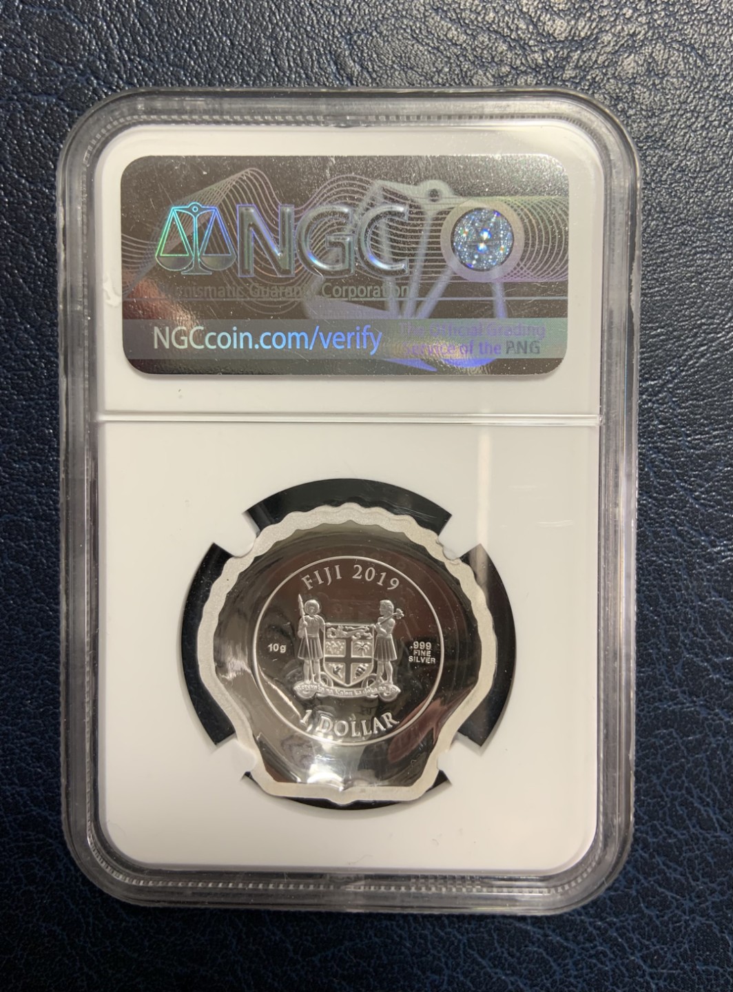 收藏联盟Quantum Auction 第242期拍卖  斐济岛2019年1元贝壳精制银币 NGC PF69 银10g 纯度99.9 限量发行