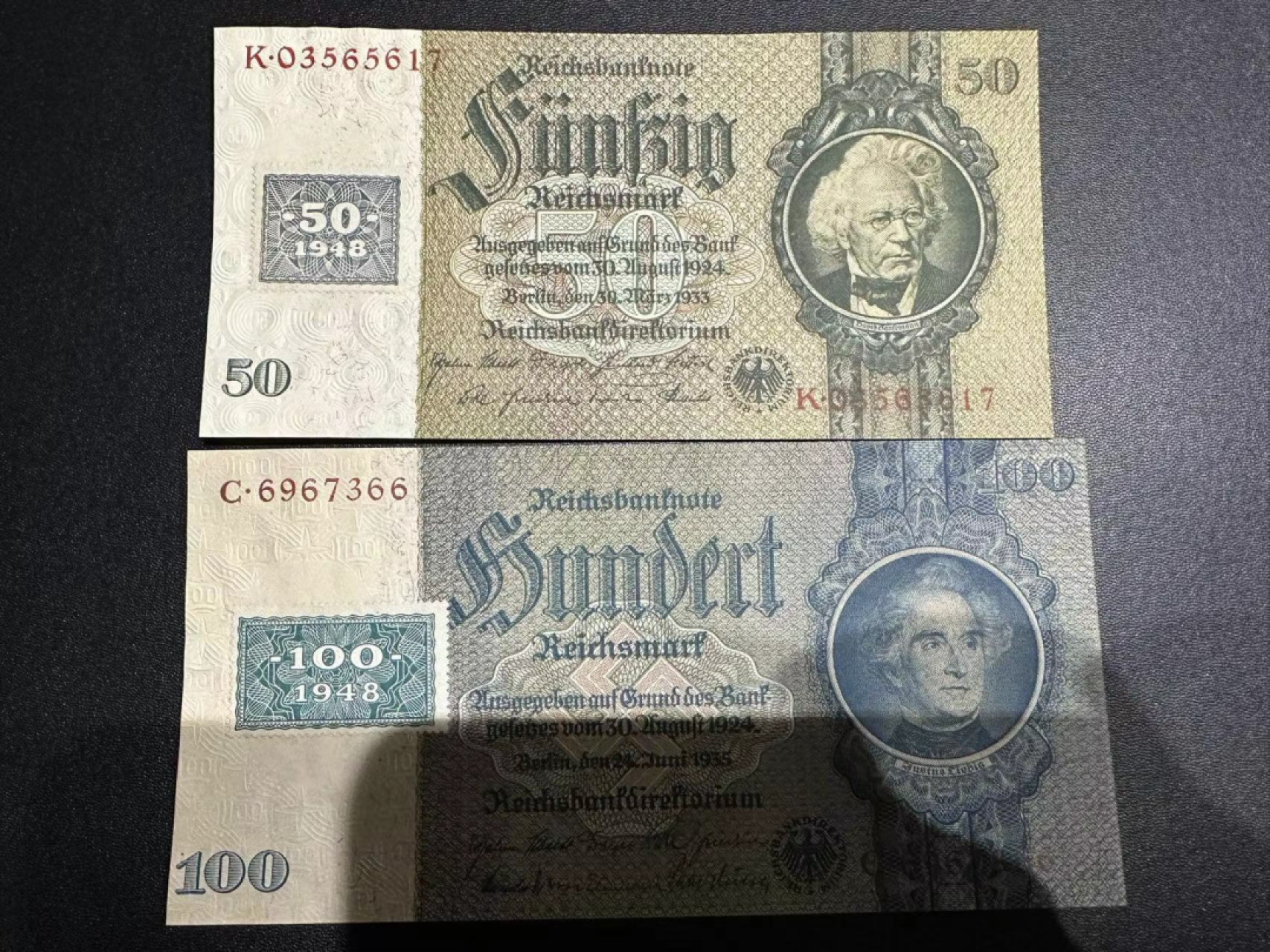 《外钞收藏家》第二百五十三期（德法意专场） 民主德国1948年苏占时期高值2枚，50/100马克  全新UNC