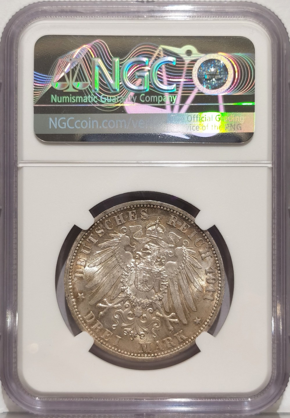 博洋堂“臻选之作”世界钱币精品专场暨第020期（全场包邮） NGC MS65 1911年德国符腾堡金婚纪念3马克银币