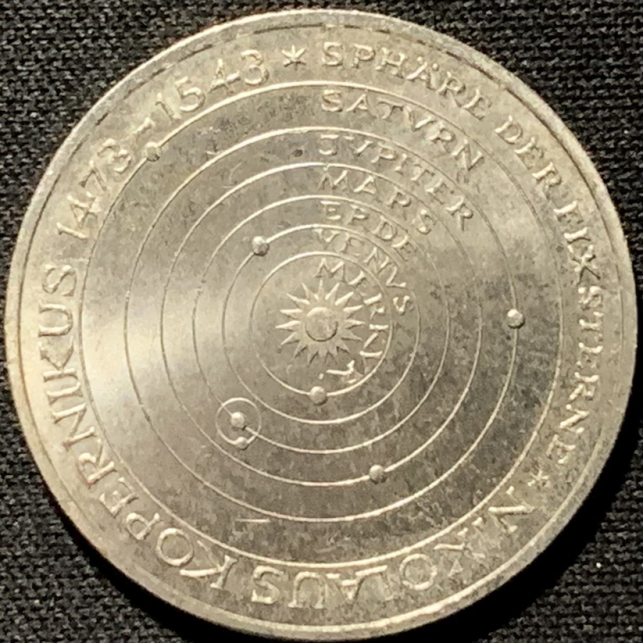 紫瑗钱币——第261期拍卖 联邦德国 1973年 J厂 哥白尼诞辰500周年 5马克 11.2克 0.625银 UNC