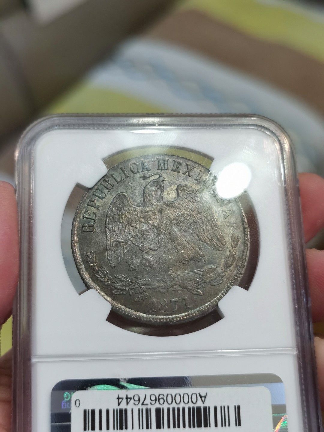 博洋堂“臻选之作”世界钱币精品专场暨第020期（全场包邮） NGC MS63 墨西哥1871年DO P版天平鹰洋 深五彩包浆 版别与品相完美结合 进阶藏家必选