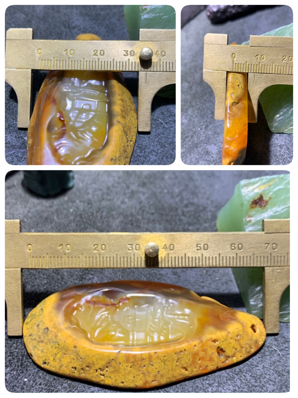 放福利！天然马达加斯加黄皮冰飘心原皮玛瑙雕刻亭台楼阁牌子一块