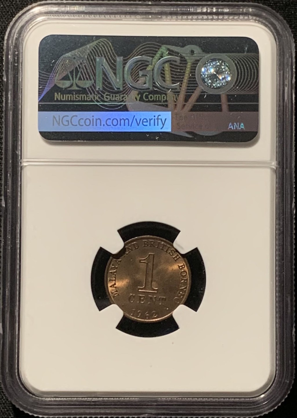紫瑗钱币——第260期拍卖 马来亚 1962年 权杖 1分 铜币 NGC MS64 RB