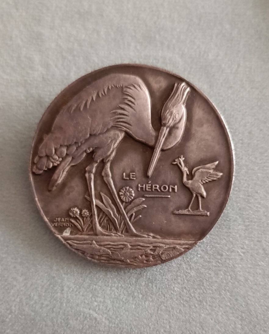 德国马克欧洲章牌摆件第十期 法国镀银胸章，鹭，4cm，Jean Vernon作品