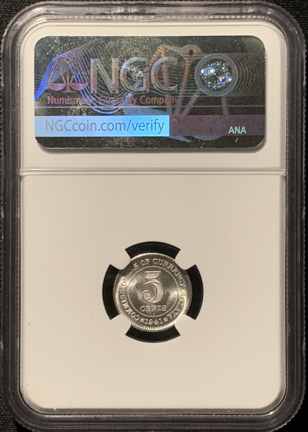 紫瑗钱币——第260期拍卖 马来亚 1941年 i版 乔治六世 5分 银币 NGC MS63