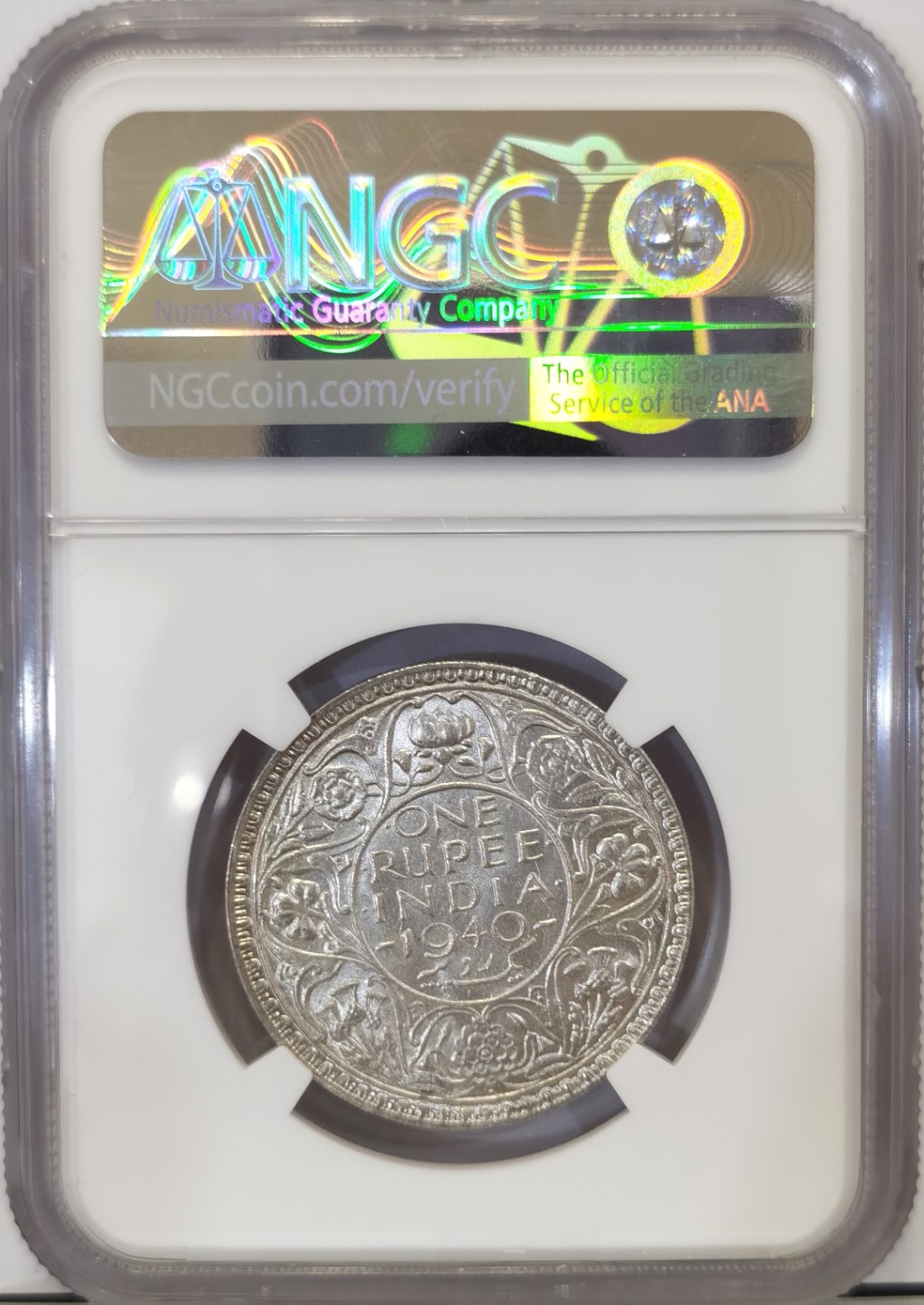 博洋堂“臻选之作”世界钱币精品专场暨第020期（全场包邮） NGC MS62 英属印度 1940年B版 乔治六世 1卢比银币 原光好品