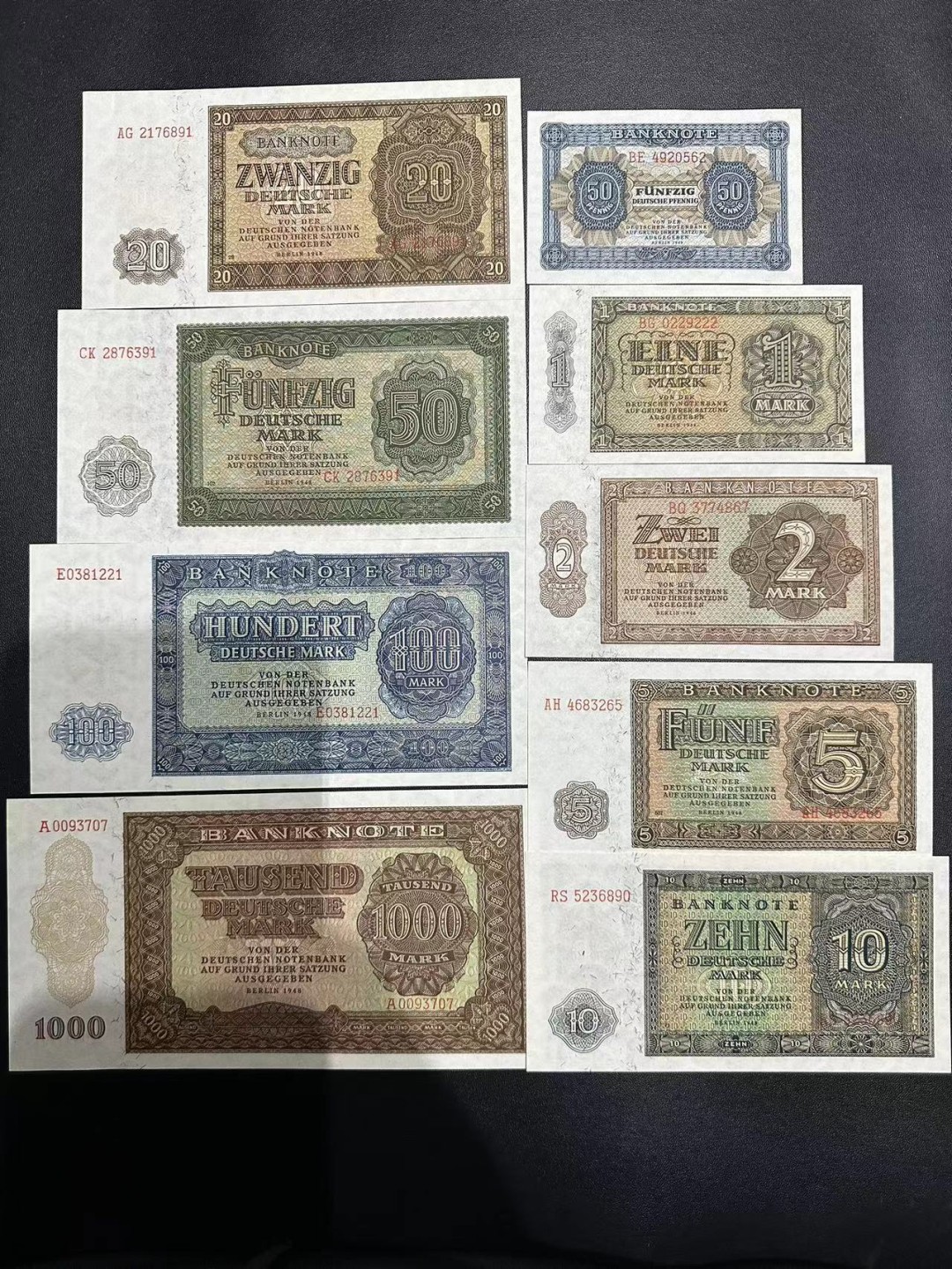 《外钞收藏家》第二百五十三期（德法意专场） 民主德国1948年全套9枚，0.5-1000马克 全新 100和1000有星星点点潮