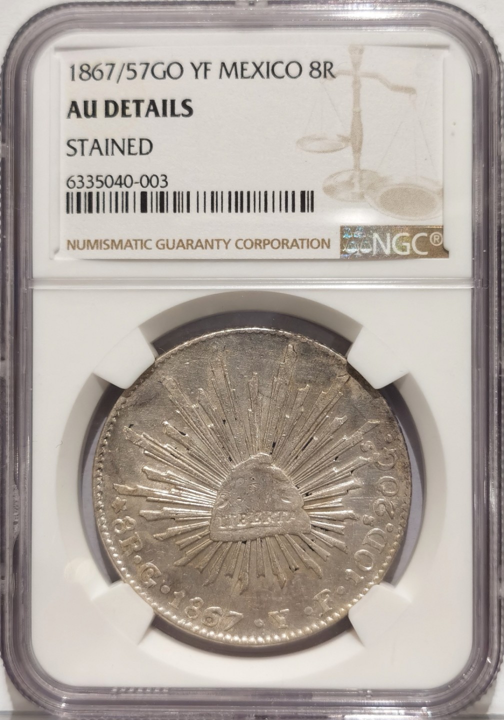 博洋堂“臻选之作”世界钱币精品专场暨第020期（全场包邮） NGC AU 墨西哥1867/57年GO YF版花边鹰洋