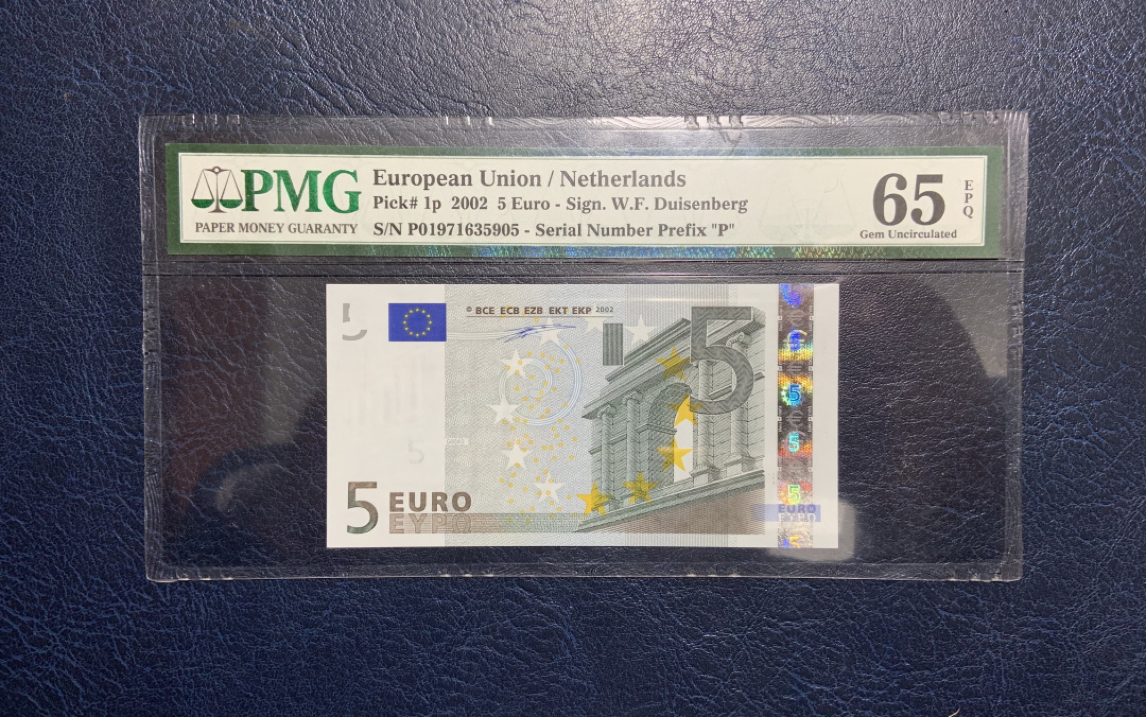 收藏联盟Quantum Auction 第242期拍卖  欧盟国家/荷兰2002年5欧元 PMG65 第一签 号码无4