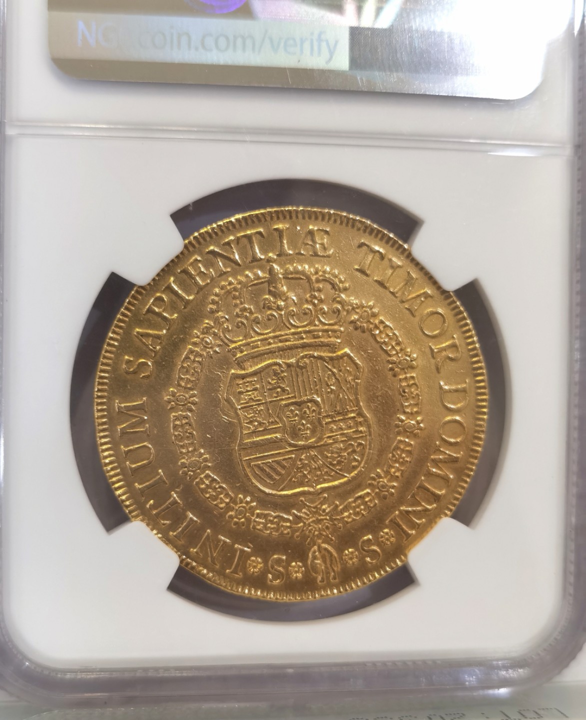 博洋堂“臻选之作”世界钱币精品专场暨第020期（全场包邮） NGC AUD 1729年西班牙腓力五世8E金币 塞维利亚厂人像版8E的第一个年份，错把PHILIP拼成了PHILP，存量稀少，克书价极高，XF价24000刀