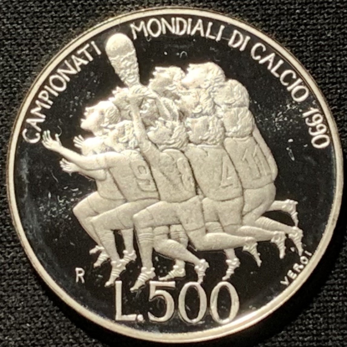 紫瑗钱币——第268期拍卖 圣马力诺 1990年 意大利世界杯 500里拉 11克 0.835银 精制