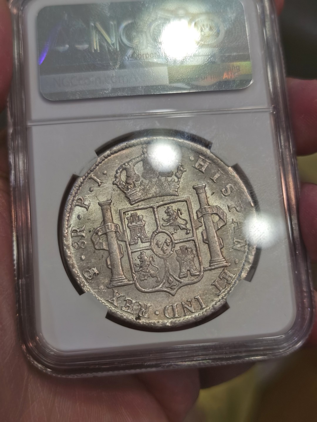 博洋堂“臻选之作”世界钱币精品专场暨第020期（全场包邮） NGC AU58 西属玻利维亚1814年斐迪南七世双柱银币 8里亚尔 比墨西哥、秘鲁少很多